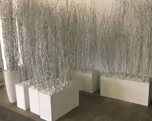 Decorative light display made with plywood and natural wood