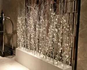 Decorative light display made with plywood and natural wood