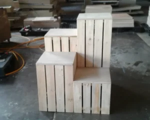 Decorative staggered feature made with plywood and pine wood